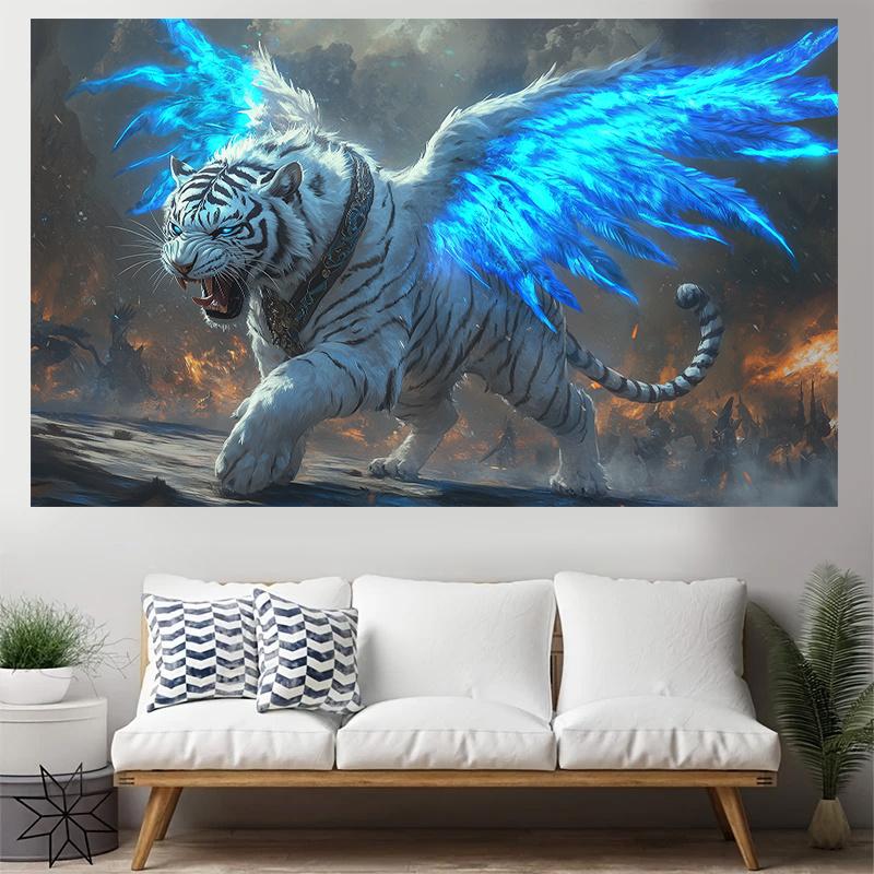 Leistungsstarkes Weißer Tiger Design Digitaldruck Polyester Wandteppich geeignet für den Einsatz in Wohnzimmern Schlafzimmern Bars und Partys