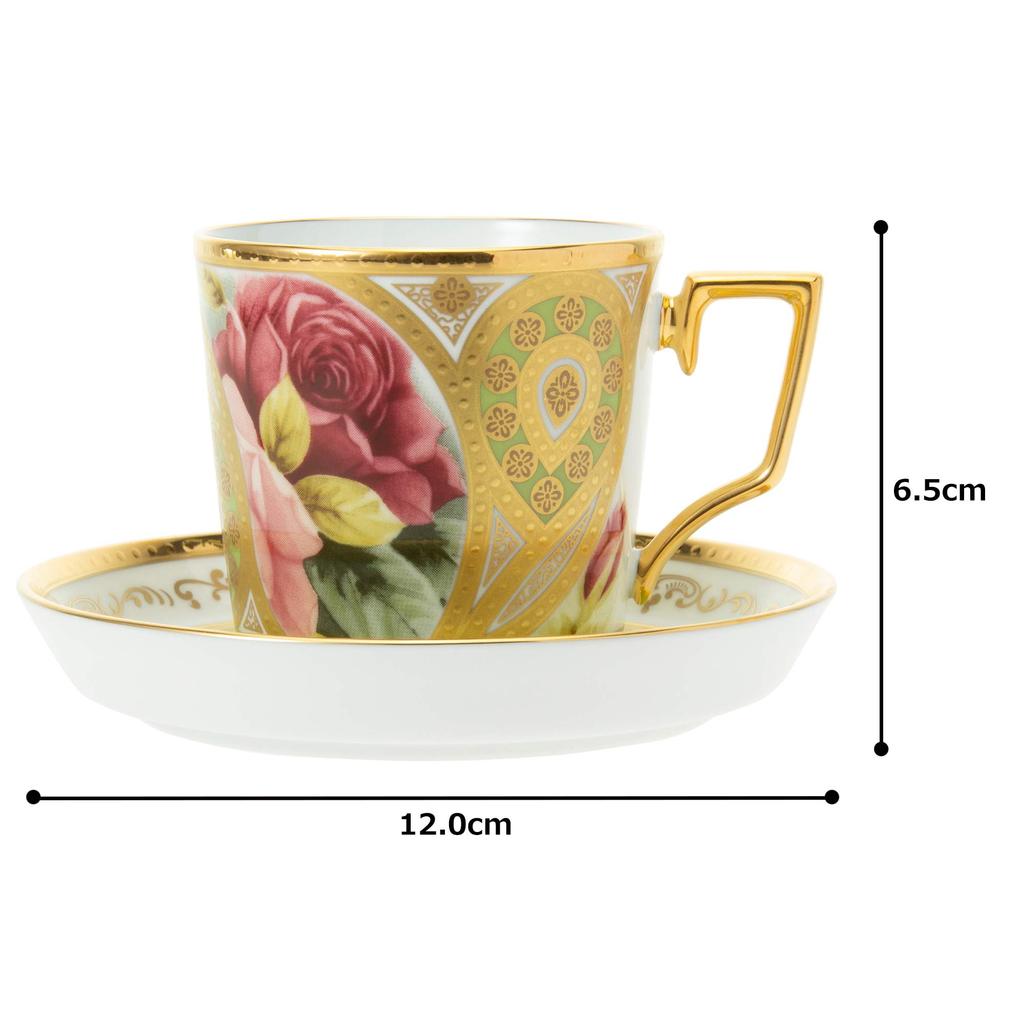 Noritake Coffee Cup & Saucer, 160cc, Homage Collection, Light Green Rose Design, Fine Porcelain (Premium White), T2402/H-770