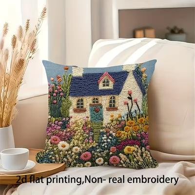 Retro-Farbdruck-Kissenbezug: 2D-Flachdruck, keine echte Stickerei, Nachtsofa, Nachtsofa-Kissen