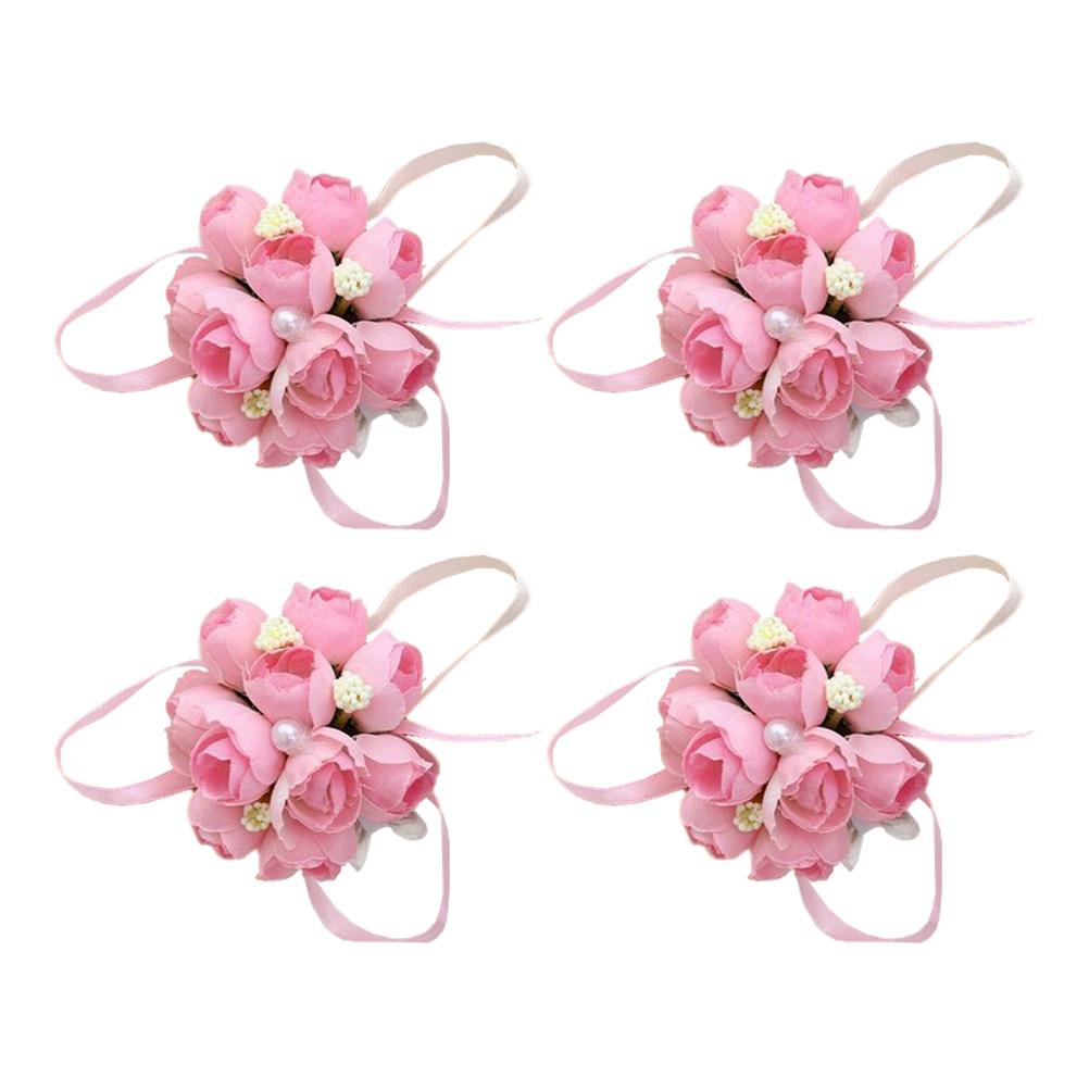 4Pcs Wedding Wrist Flower Brooch Silk Artificial Flower Decor for Bride Bridal Party Dance Wedding Photos Outdoor Ceremony Noble