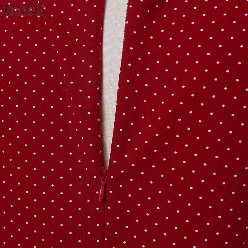 ZANZEA Women Casual Round Neck Short Sleeve Polka Dot Print Sheath Dress