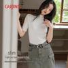 GUJIN Women's Stand-Up Collar Slim Fit Half Sleeve T-Shirt