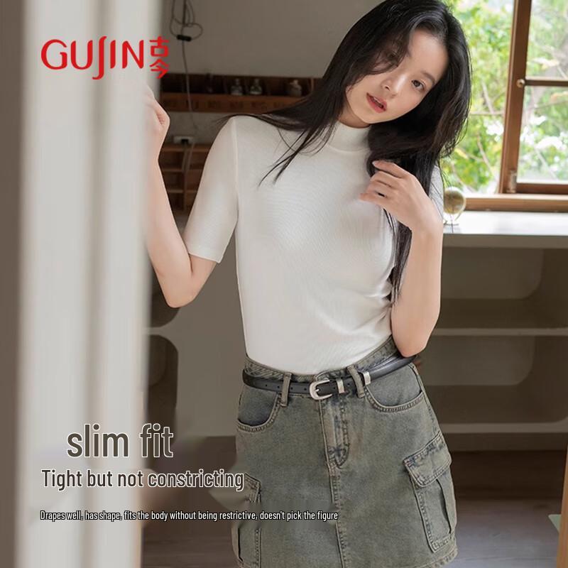 GUJIN Women's Stand-Up Collar Slim Fit Half Sleeve T-Shirt