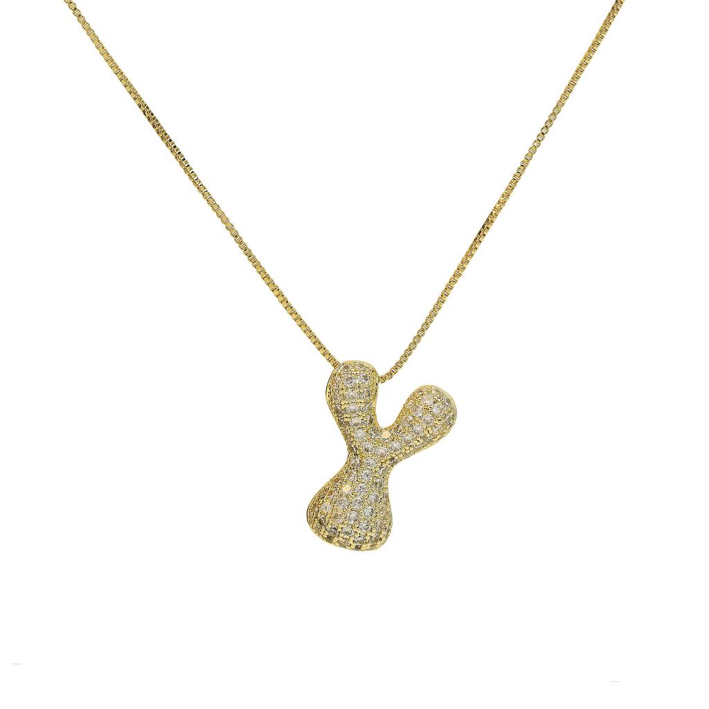 Luxury Zircon 26 English Letter Pendant Necklace for Women Gold Plated Stainless Steel Chain Fat Alphabet Hip Hop Necklace