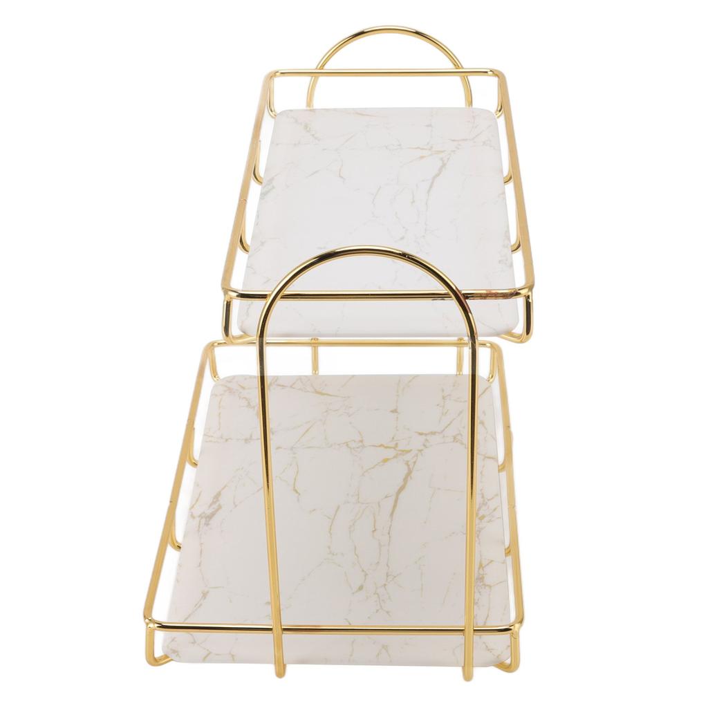 Bathroom Storage Rack Gold White 2 Tier Makeup Shelf Humanized Structure Anti Slip Counter