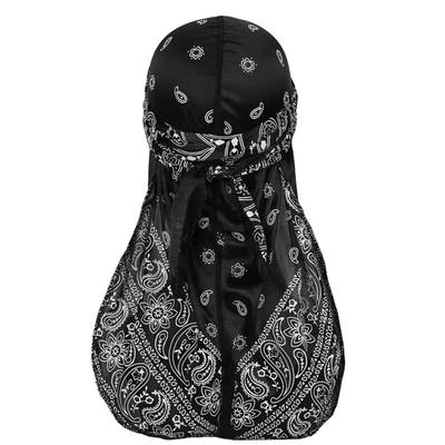 Trifong Durag Black Paisley Shiny Fabric Du-rag Pirate Bandana Hip Hop Dance Waves Cap Dewrag Hiphop Costume Dance Costume Rapper Breakdance Dancer