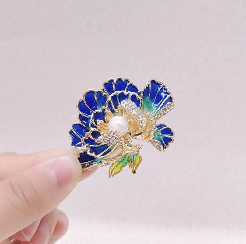Fashion Chinese Style Enamel Peony Flower Brooches for Women Clothing Coat Party Accessries Gifts