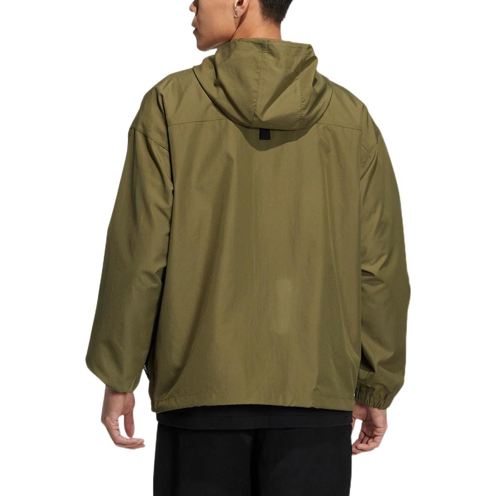 Adidas Originals Trefoil Logo Print Zip Hoodie Jacket Men Outerwear Olive-Green HS1909