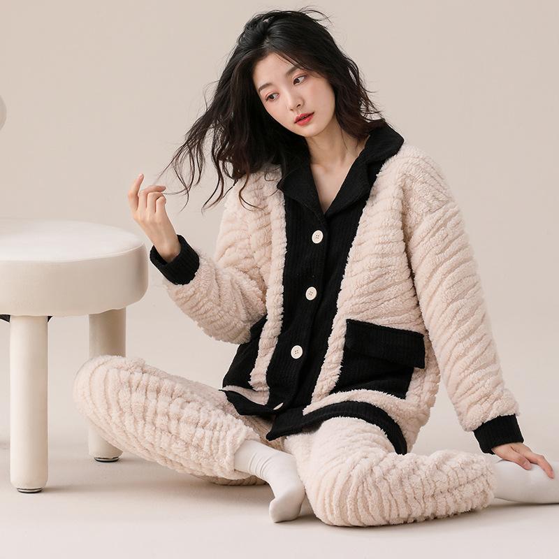 

Пижама из кораллового флиса Женская Осенне-зимняя Флисовая Утепленная Теплая Пижама Зимняя Фланелевая Повседневная Можно Носить Дома 2XL