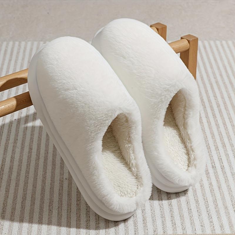 

Warm and Comfortable Thickened Men s/Women s Solid Color Plush Slippers with Faux Fur Lining, Autumn and Winter Soft Sole Comfortable Home Slippers 36-37