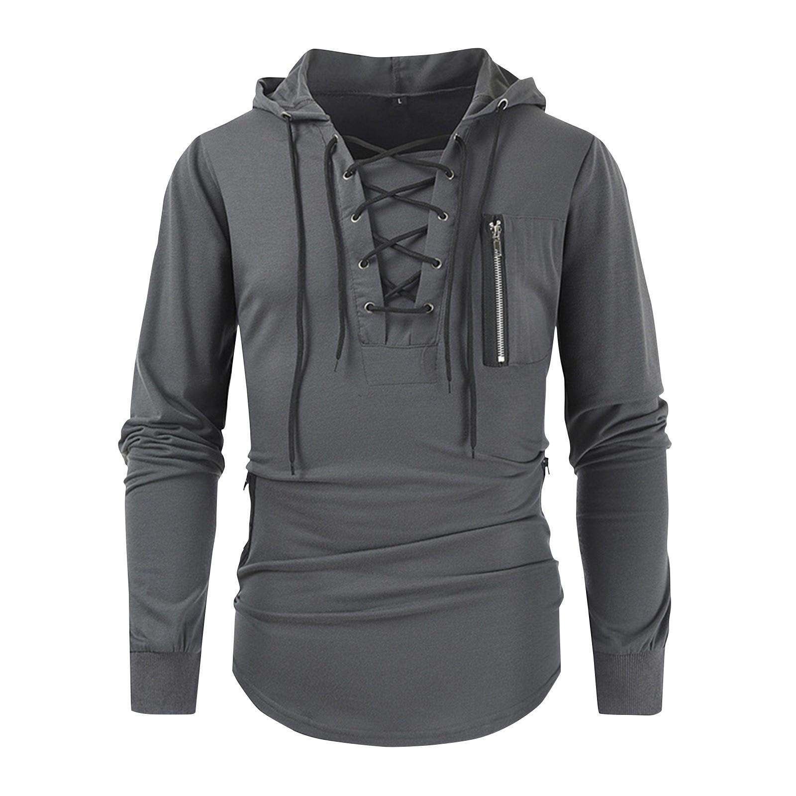 

Мужская весенне-осенняя однотонная спортивная уличная толстовка с капюшоном на шнуровке и карманом на молнии M