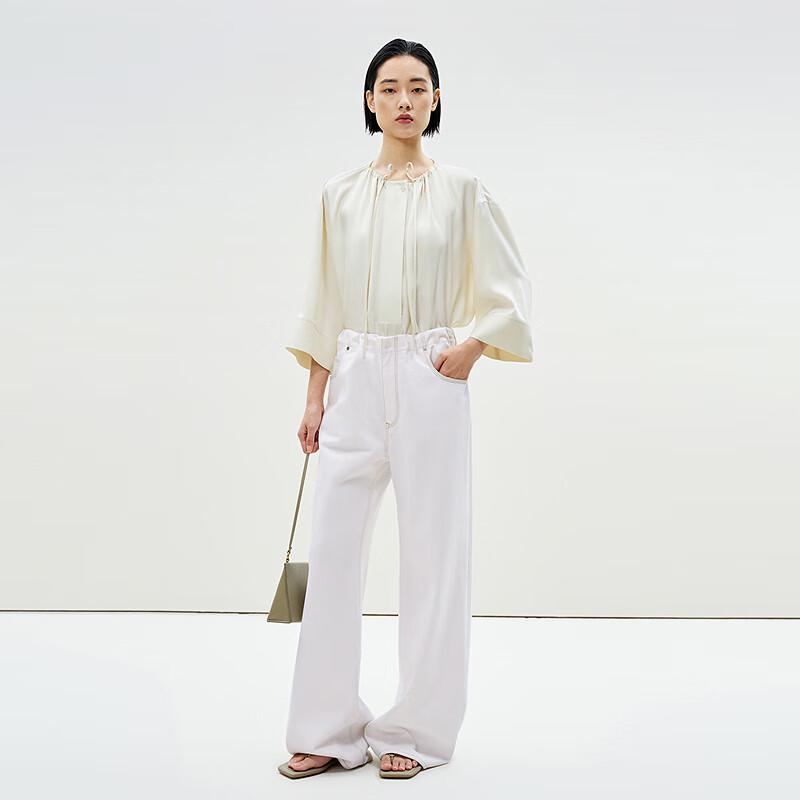 Women's Loose Fit Tie-Neck Long Sleeve Shirt