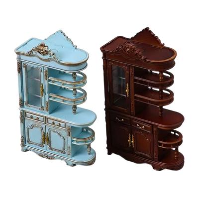 Hand Painted Antique Doll House Furniture Miniature Screen Cabinet Model Figure With Functional Drawers And LED Lighting