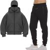 Double Hat Hoodies Pants Set Fashion Design Balaclava Face Mask Zipper Hoodie Men Women Streetwear Trend Hip Hop Sweatshirt Coat