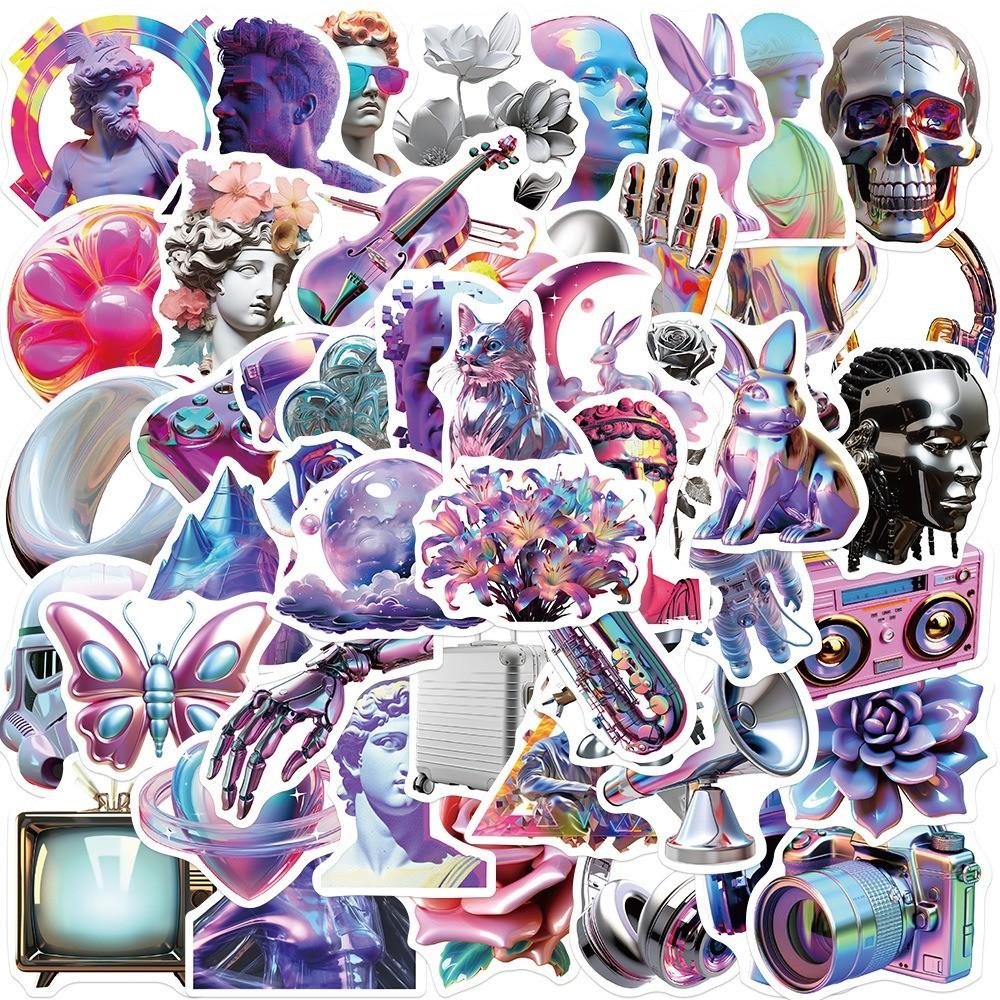 50-Piece 3D Acid Vaporwave Graffiti Stickers - Unique DIY Waterproof Decor for Guitars Notebooks Luggage Backpacks Water Bottles