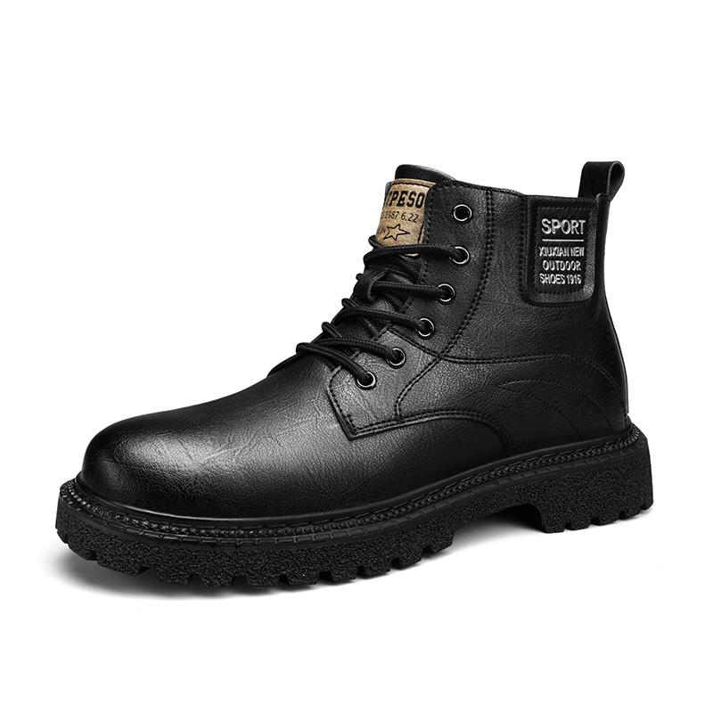 

Stylish Leather Men s Ankle Boots Comfortable High Top Shoes for Man Winter Autumn Motorcycle Boots Retro Sneakers Outdoor Botas 46 чорний