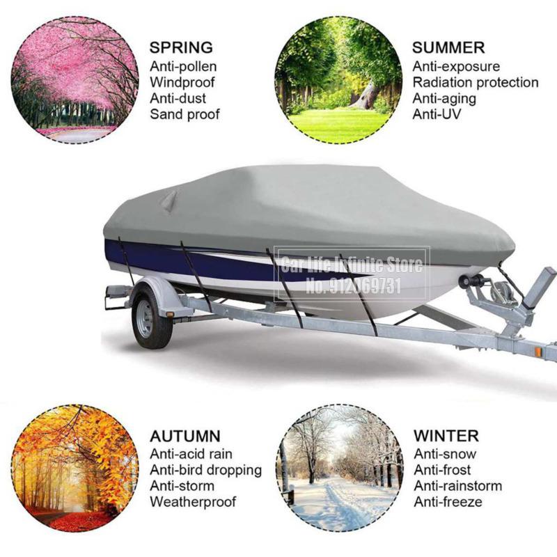190T Yacht Outdoor Protection Waterproof Boat Cover Oxford Fabric Anti-smashing Tear Proof Silver Reflective Boat Cover 11-22FT
