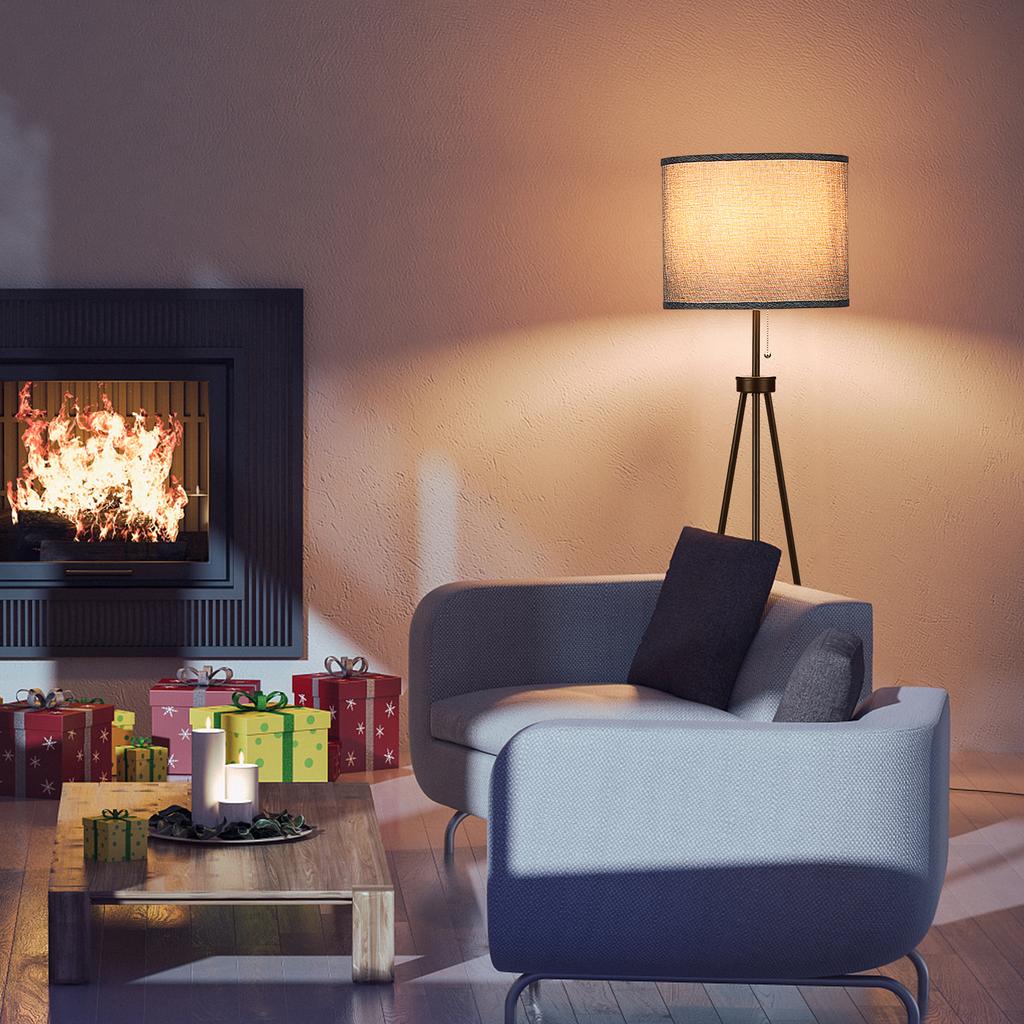 Tomshine Pulling Switch Tripod Floor Lamp Modern Design Standing Light with Linen Lampshade for