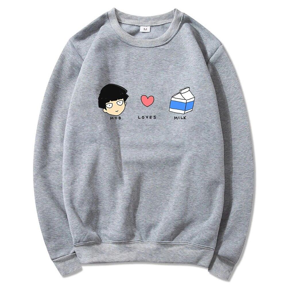 Anime Mob Psycho 100 Mob Loves Milk Hoodies Winter Unisex/women Tops Crew Neck Hoodie Autumn Sweatshirt Vintage Harajuku Sudaderas