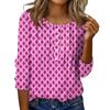 Women's Round Neck Pull Stripe Decorative Button Top Casual Solid Color 3/4 Sleeve T Shirt