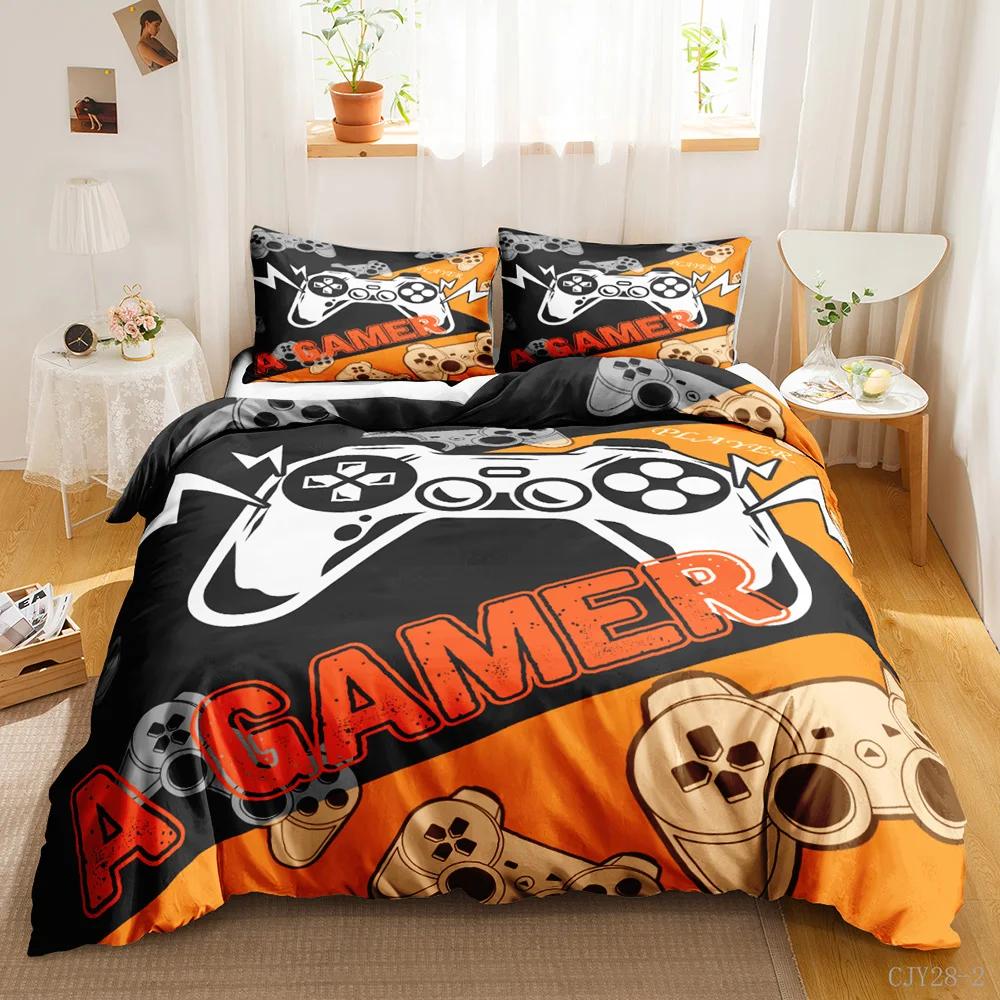Gamer Duvet Cover Set Kids Boys Teens Video Game Controller Gamepad Bedding Set Double Queen King Size Polyester Qulit Cover
