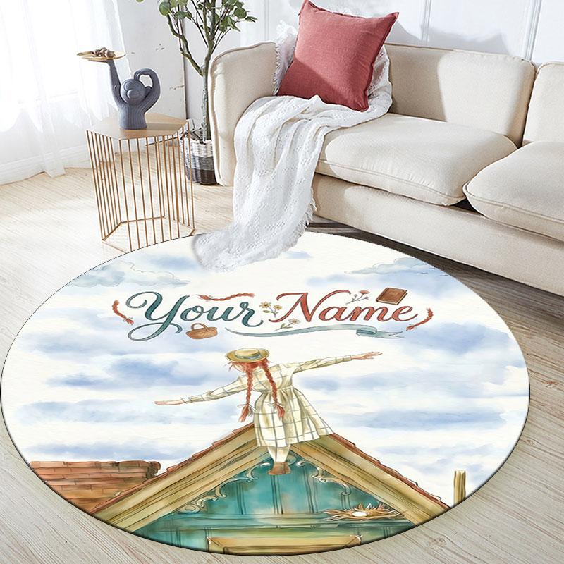 Custom Name,Anne of Green Gables Pattern Round rug,Carpet Rug for Living Room Bedroom Playroom ,Non-slip Floor Mat,Holiday Gifts and Birthday Gifts.