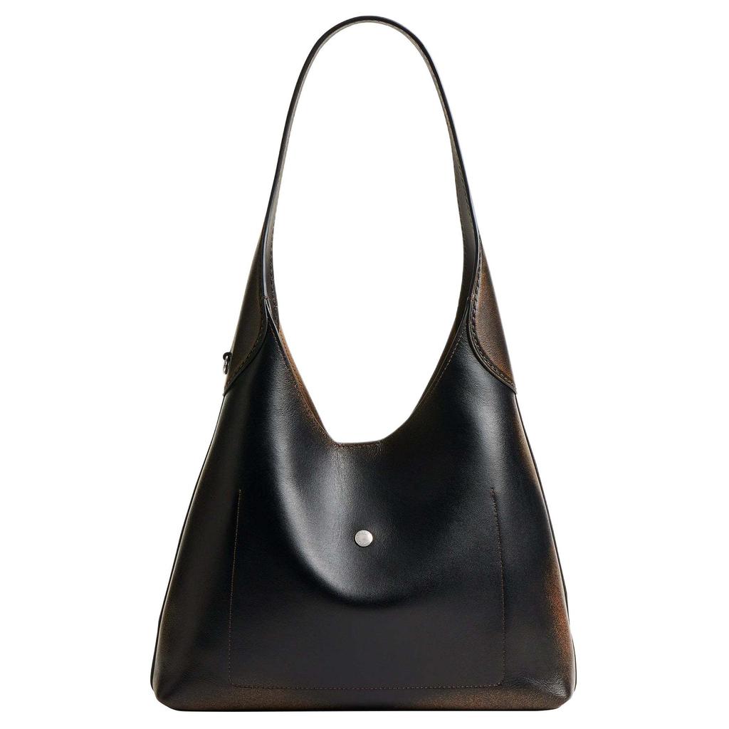 Coach Brooklyn 28 Logo Leather Tote Bag Women Tote Bags Black Brown CBH44-LHPMZ
