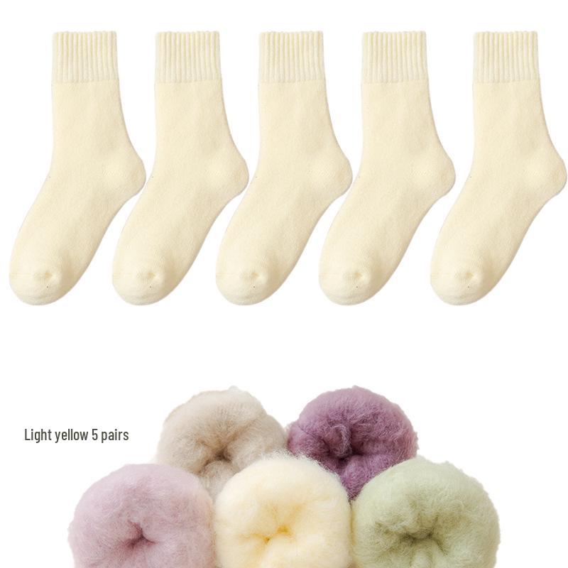 Dámské fleecové ponožky střední délky Zhuji - Silný samet, teplé a pohodlné na podzim/zimu, ideální na spaní nebo lenošení