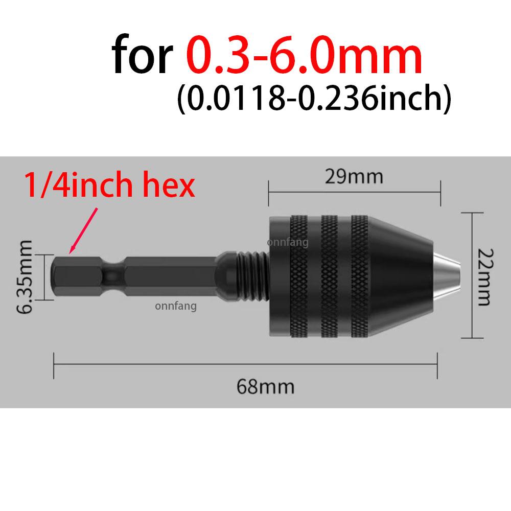 Snabbväxlande sexkantsskaft borrchuck trebackars självcentrerande chuck borr elektrisk fräs klämverktyg 1/4 tum 0,3-3,6/6,5 mm