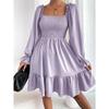 Women's Dress Simple Square Neck Parallel Crepe Seam Body Ruffle Hem Spring Summer Dresses