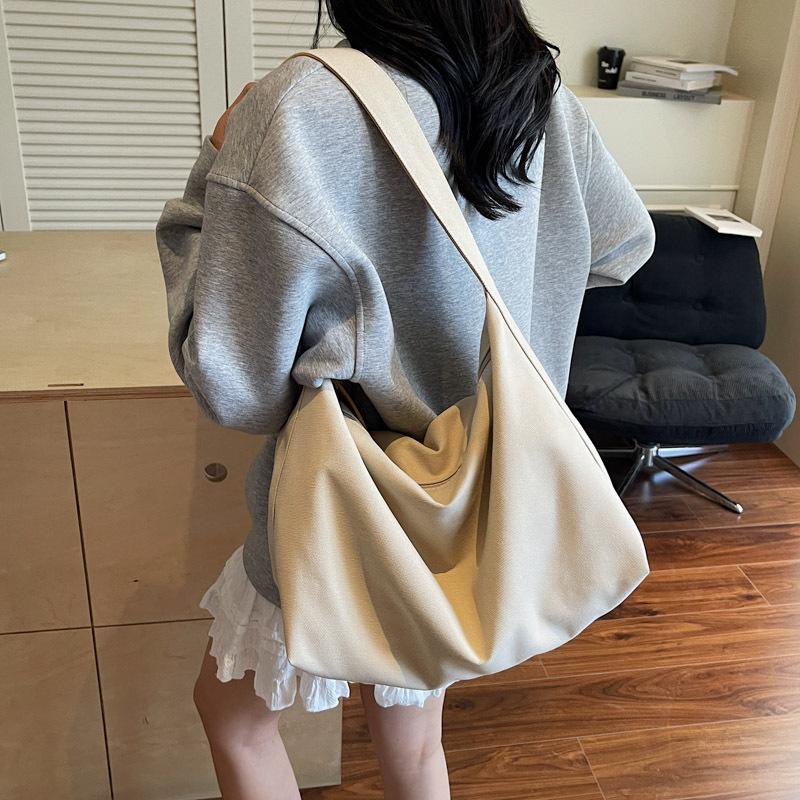 Korean Version of Daily Minimalist Style Tote Bag Women's 2025 Autumn Large-capacity Canvas Casual Solid Color One-shoulder Underarm Bag
