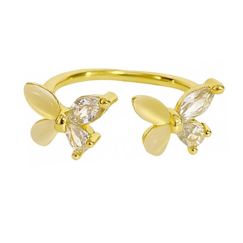 [Golden Mang Yayun] Imitation Opal Flower Butterfly Opening Ring Medieval Vintage Zircon Stacked Ring