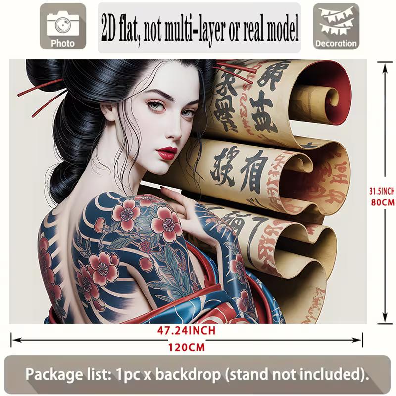2D Printed Geisha Tattoo Art Banner for Bar or Bedroom Decor