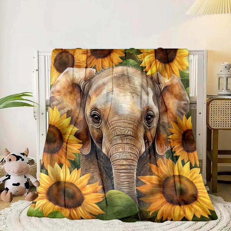 Elephant In Autumn Forest Blanket Flannel Blanket for bed, sofa, Camping, Hiking, Picnic Essentials, gift for family Fan gifts