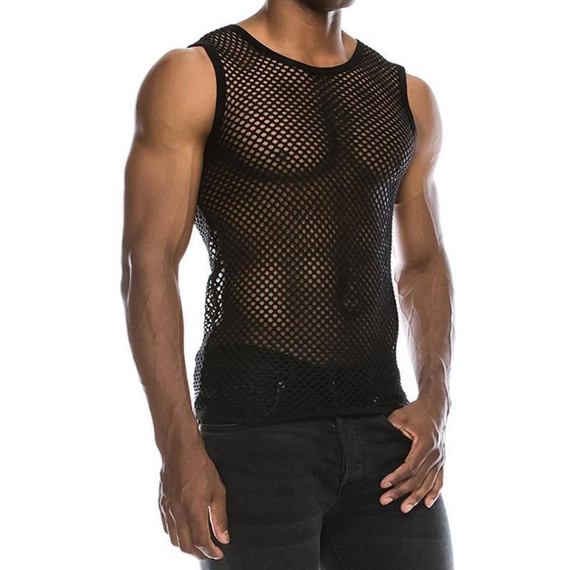 Men's Crew Neck Fishnet Tank Top - Breathable, Loose, Casual, Plus Size, European & American Style.