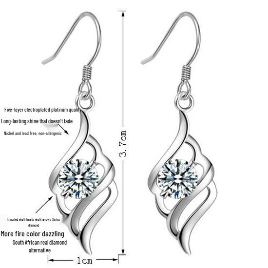 White Gold-Plated Sterling Silver Angel Feather Earrings - Korean Style Jewelry