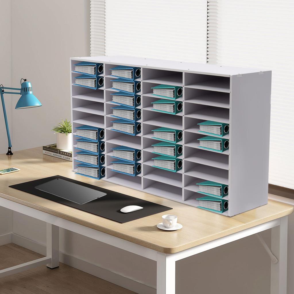 36 Slot Literature Organizer Adjustable White Wood File Sorter Mail Center Classroom Magazine Storage Rack