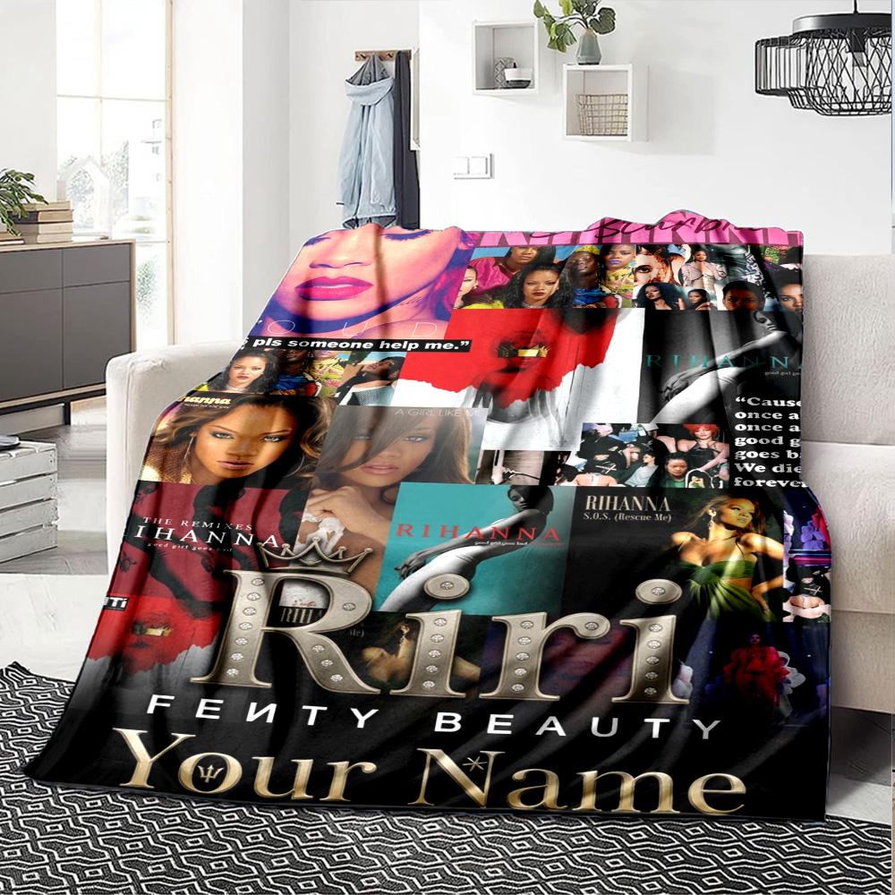 Name Custom Rihanna Savage Print Flannel Blanket High Quality Warm Comfortable Cover for All Seasons Perfect for Gifts Home Decor