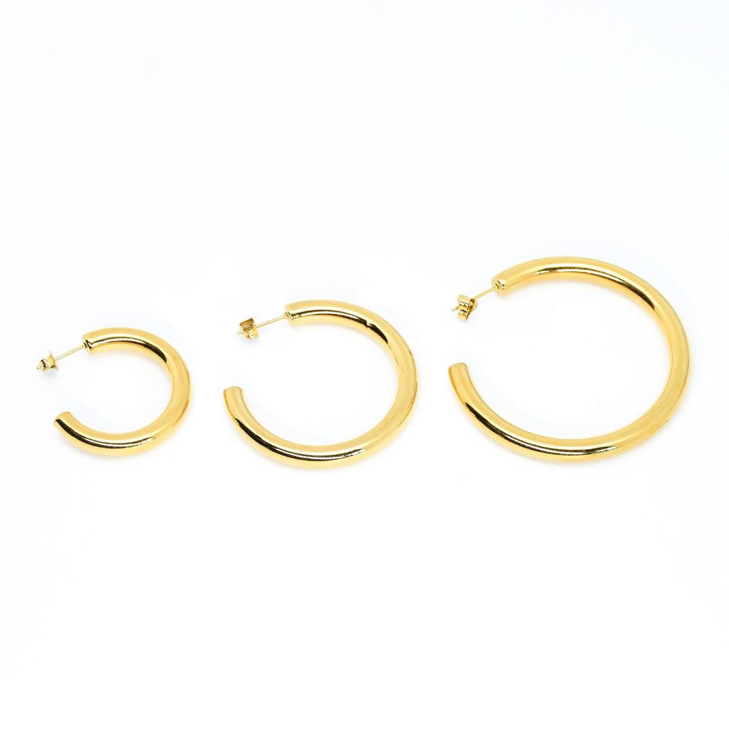 Gold-Plated Stainless Steel Round Earrings - European & American Fashion, Simple Hollow Circle Design