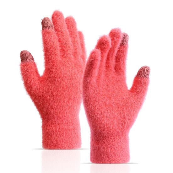 1 Pair Unisex Winter Gloves Thick Plush Five Fingers Non-slip Touch Screen Solid Color Stretchy Heat Retention Cycling Outdoor Activity Gloves