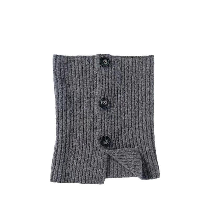 Korean Retro Warm Knitted Wool Button Neck Warmer for Women, Fashionable Versatile Split Neck Wrap, Cold-proof Neck Protector Shawl
