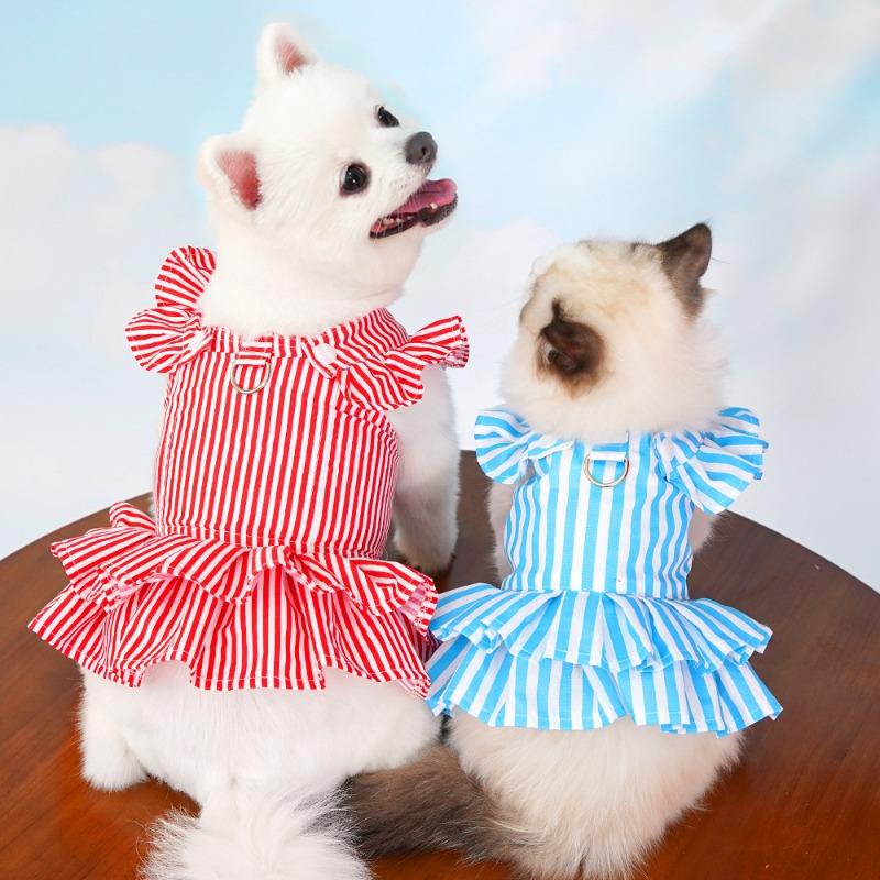 Princess-style Dog Clothes Striped Cat Carrier Dresses Cat Dresses Pet ClothesDog Supplies