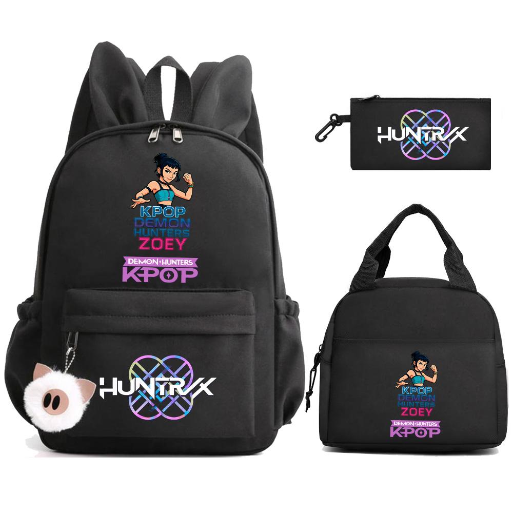 Cartoon Demon Hunters Printed Backpack Lunch Bag Pencil Case for Children Student Schoolbag Girl Kid Gift Women Travel Bag