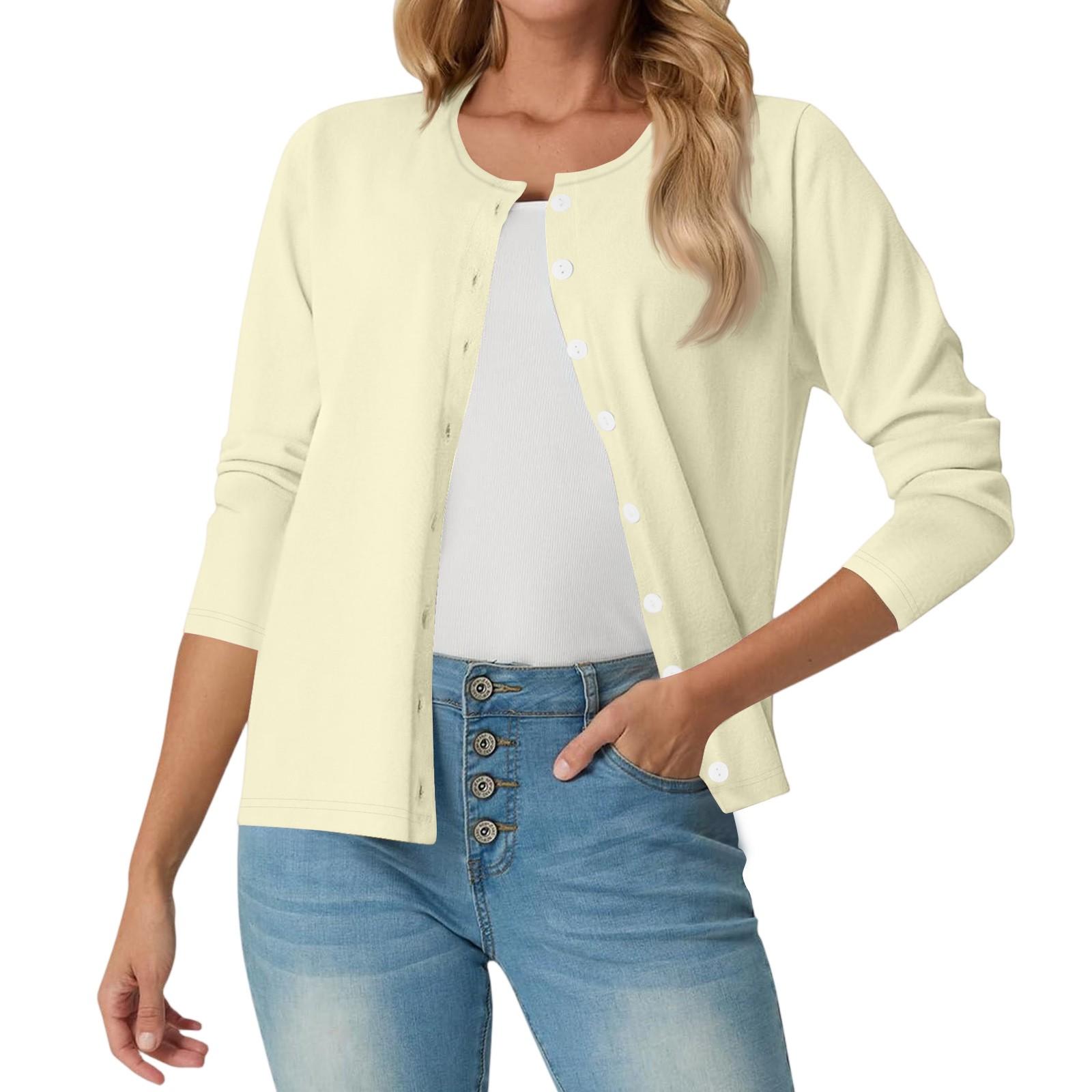 

Жіночий модний повсякденний зручний кардиган-піджак однотонного кольору L бежевий