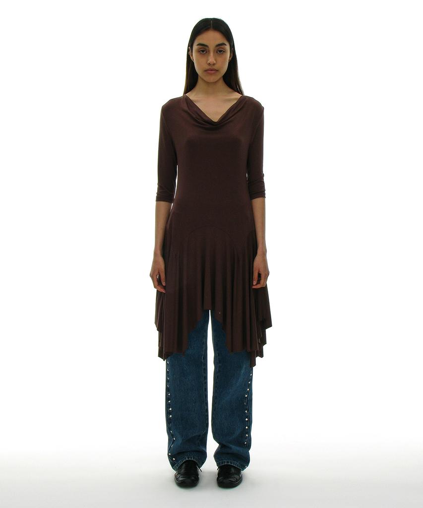 Partimento Woman Cowl Neck Asymmetrical Jersey Dress_Brown