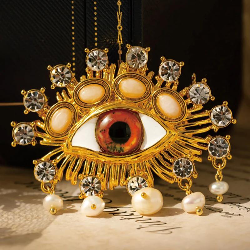 

Преувеличенная брошь «Глаз дьявола» с кисточкой из барочного жемчуга для мужчин и женщин, унисекс, булавка, циркон, европейский и американский винтаж