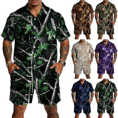 Heren Casual Korte Mouw Knopen Shirt en Trekkoord Shorts Set Lichtgewicht Ademend Stof Ontspannen Pasvorm Zomer Outfit