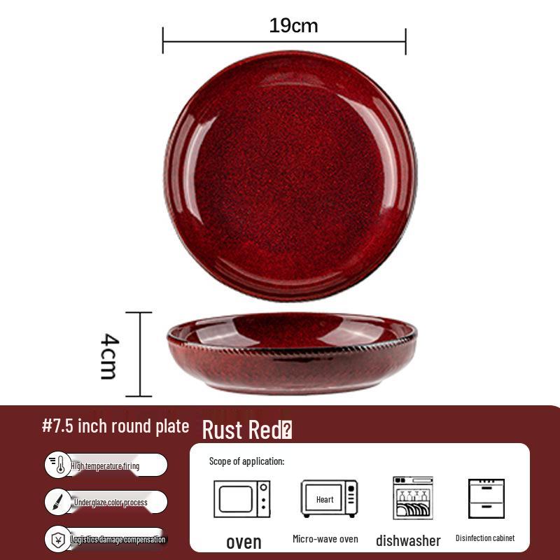 Set di Stoviglie in Ceramica Rossa Cotto in Forno: Ciotole, Piatti e Piatti in Stile Retrò con Decorazioni Sottosmalto per Uso Domestico.