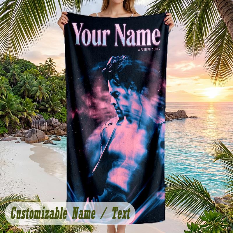 Harry Styles Beach Towel, Personalized Custom Name Text, Quick Dry Large Absorbent Towel For Beach Pool
