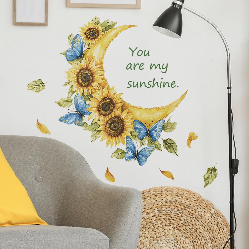 Moon Butterfly Sunflower Wall Sticker Self-Adhesive Removable for Bedroom Living Room Hallway Dorm Home Decor Art